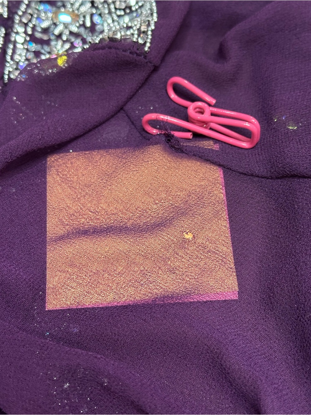 Made in India Embellished Purple Tunic Dress‎ Top 2XL Beaded Sequin Sheer Sleeve - Picture 10 of 14